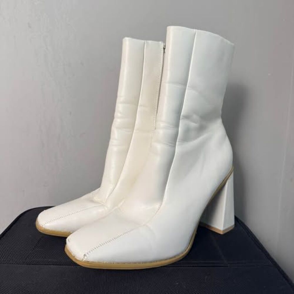 Nasty Gal White GoGo Ankle Boots Mod Retro Y2K Platform Booties 10